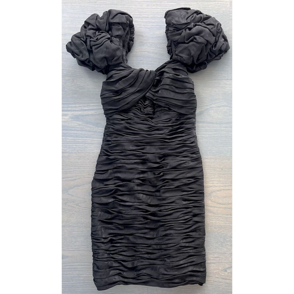 Evenings by Raul Blanco 100% Silk Ruched Puff Sleeves Dress‎ Size 6 Vintage